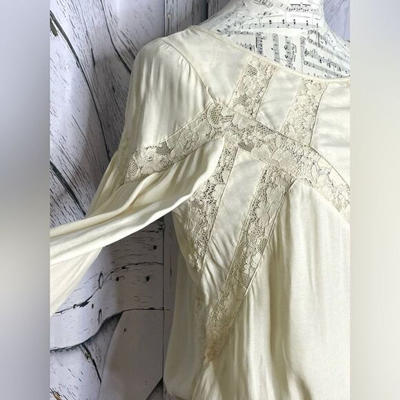 Free People Cream Lace Trim Peasant Balloon Sleeve Blouse S - Picture 4 of 9